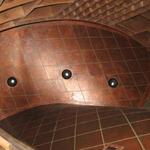 Kelly Gale Amen Designs project, wine vault ceiling & walls Cracked leather Harlequin pattern "over the top"